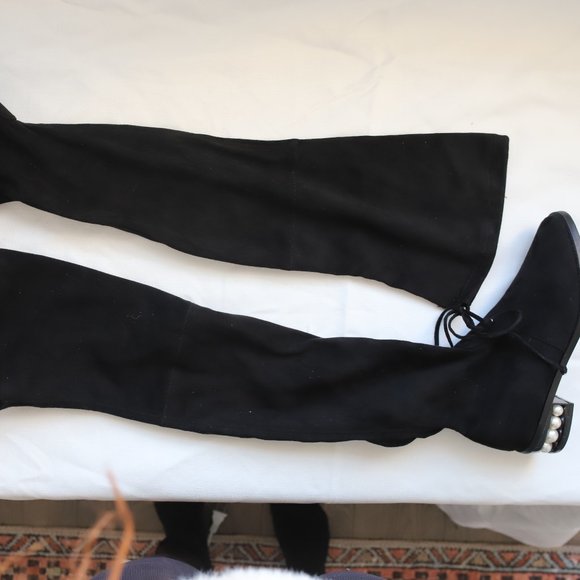 CATHERINE MALANDRINO black BOOTS PEARL HEEL SIZE 6.5 - Picture 3 of 7